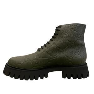 GUCCI Men GG Supreme Leather Ankle Boots Vintage Olive 699584 Sz 12 US 12.5 New